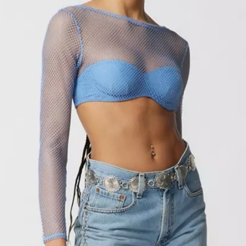 URBAN OUTFITTERS UO Out From Under Overdrive Mesh Long Sleeve Top Slate S NWOT